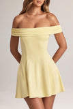 Modal Off Shoulder A Line Mini Dress in Lemon Sherbet