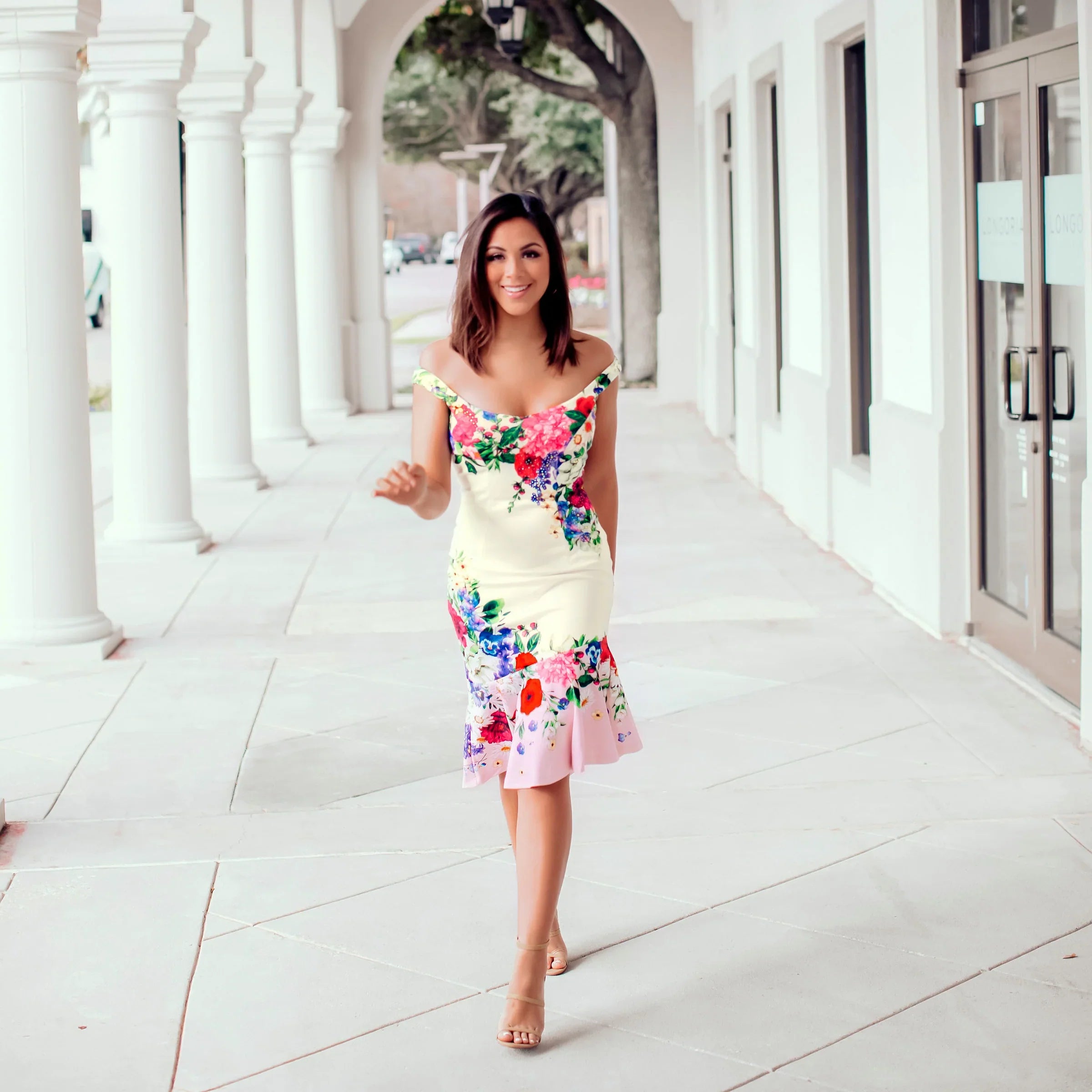 Ruffle Trim Detail Dress White Multi