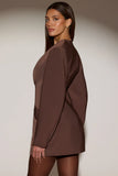 Single Breasted Blazer Mini Dress in Chocolate Brown