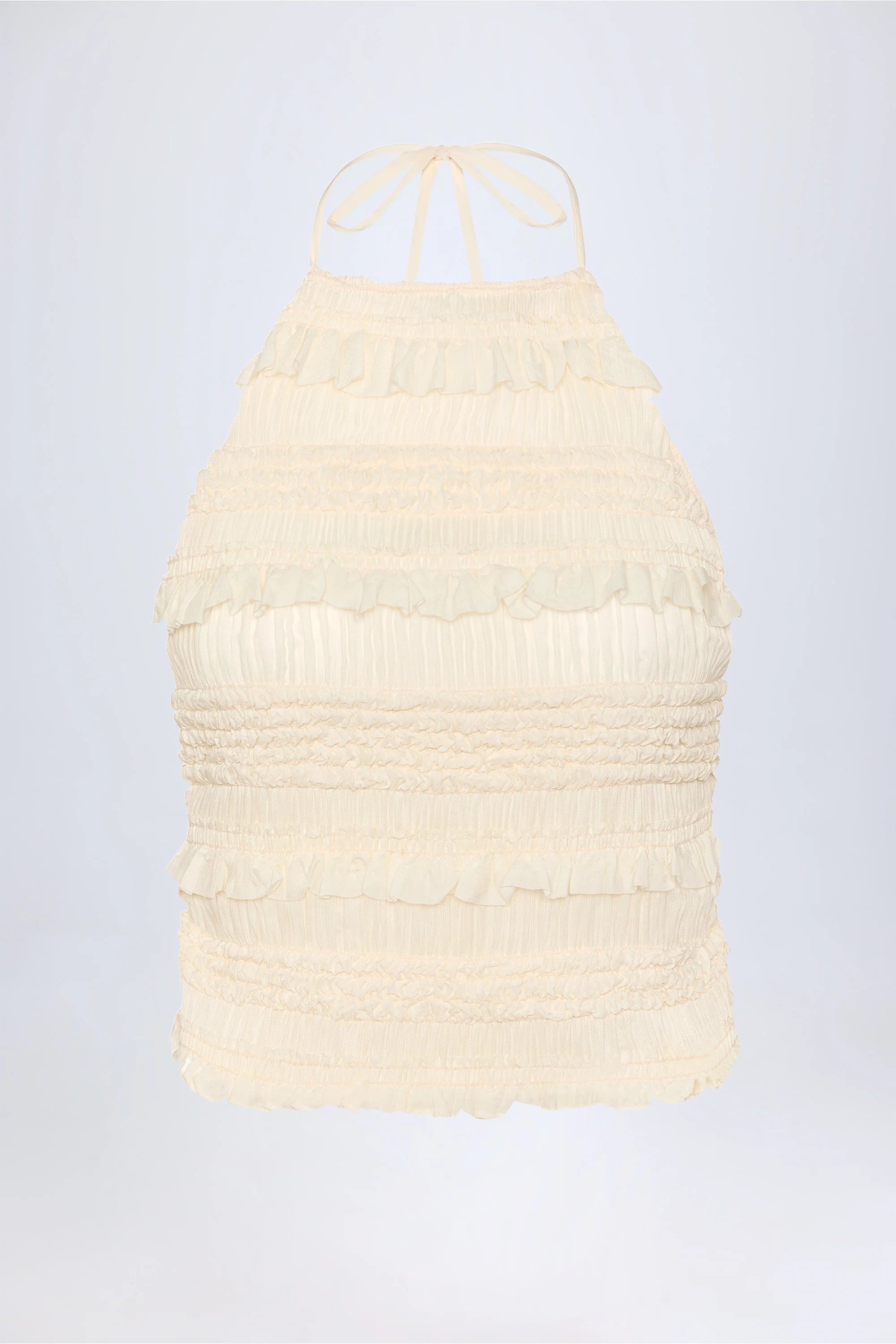 Ruffled High Neck Backless Top in Ivory