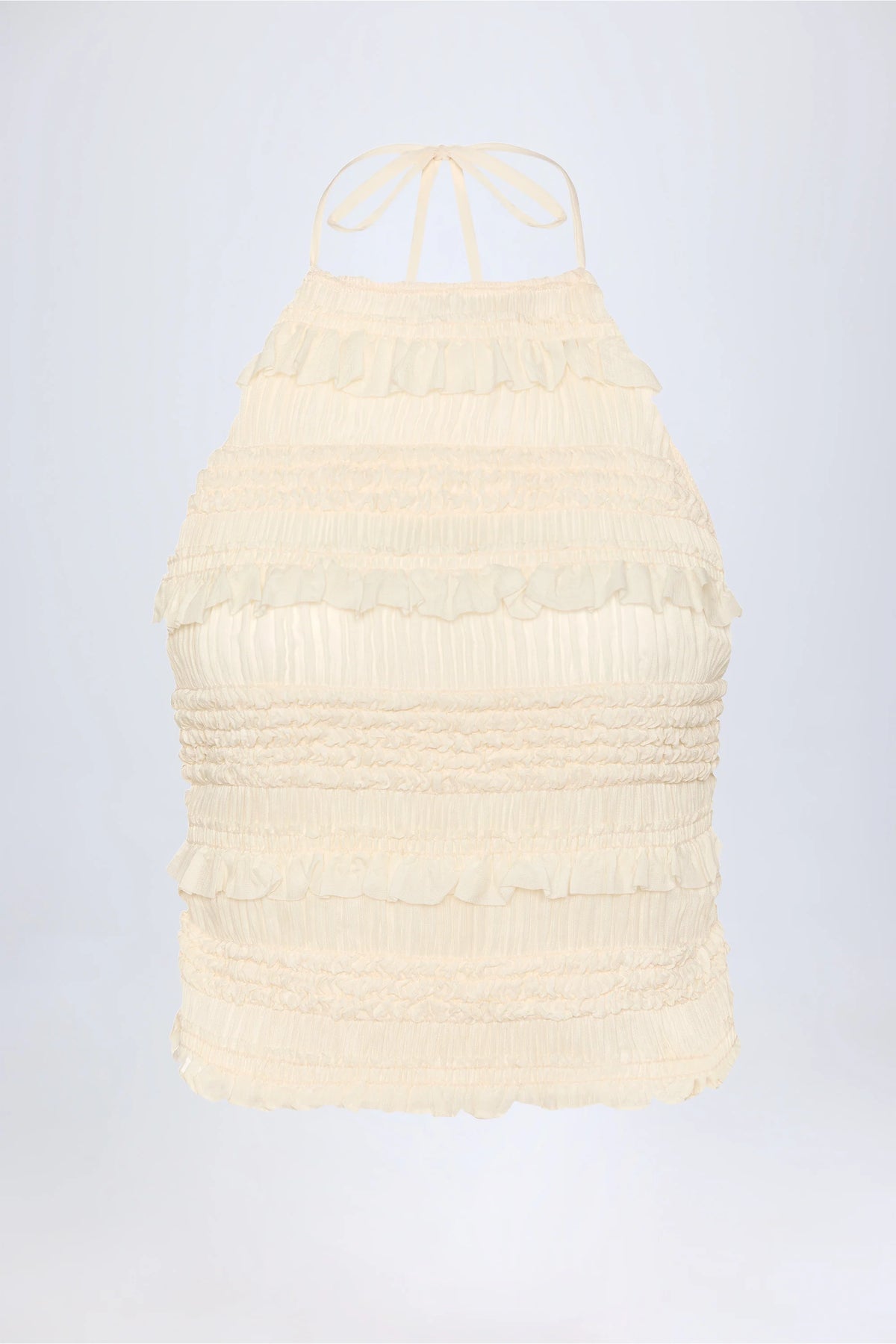Ruffled High Neck Backless Top in Ivory