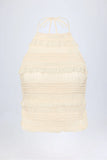 Ruffled High Neck Backless Top in Ivory