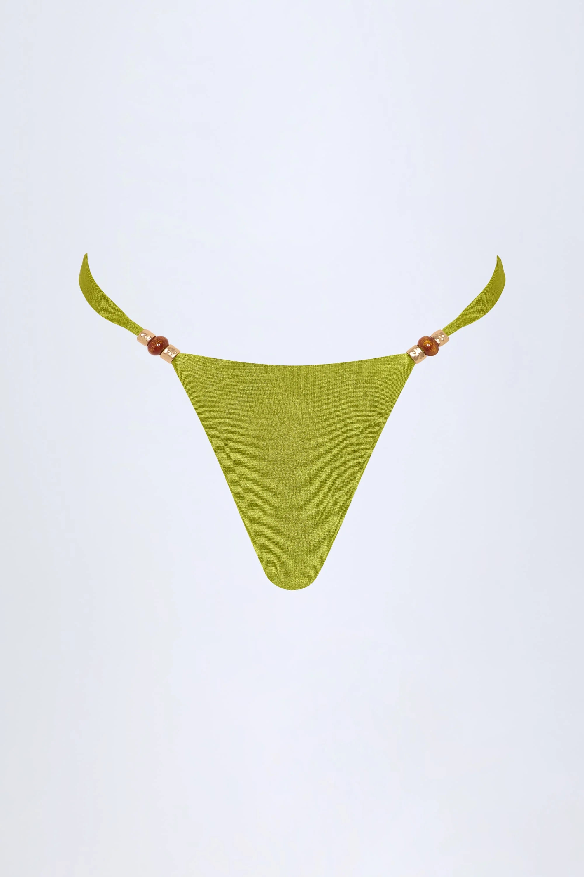 Bead Embellished Cheeky Bikini Bottoms in Olive Green