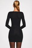Ribbed Modal Long Sleeve Draped Mini Dress in Black