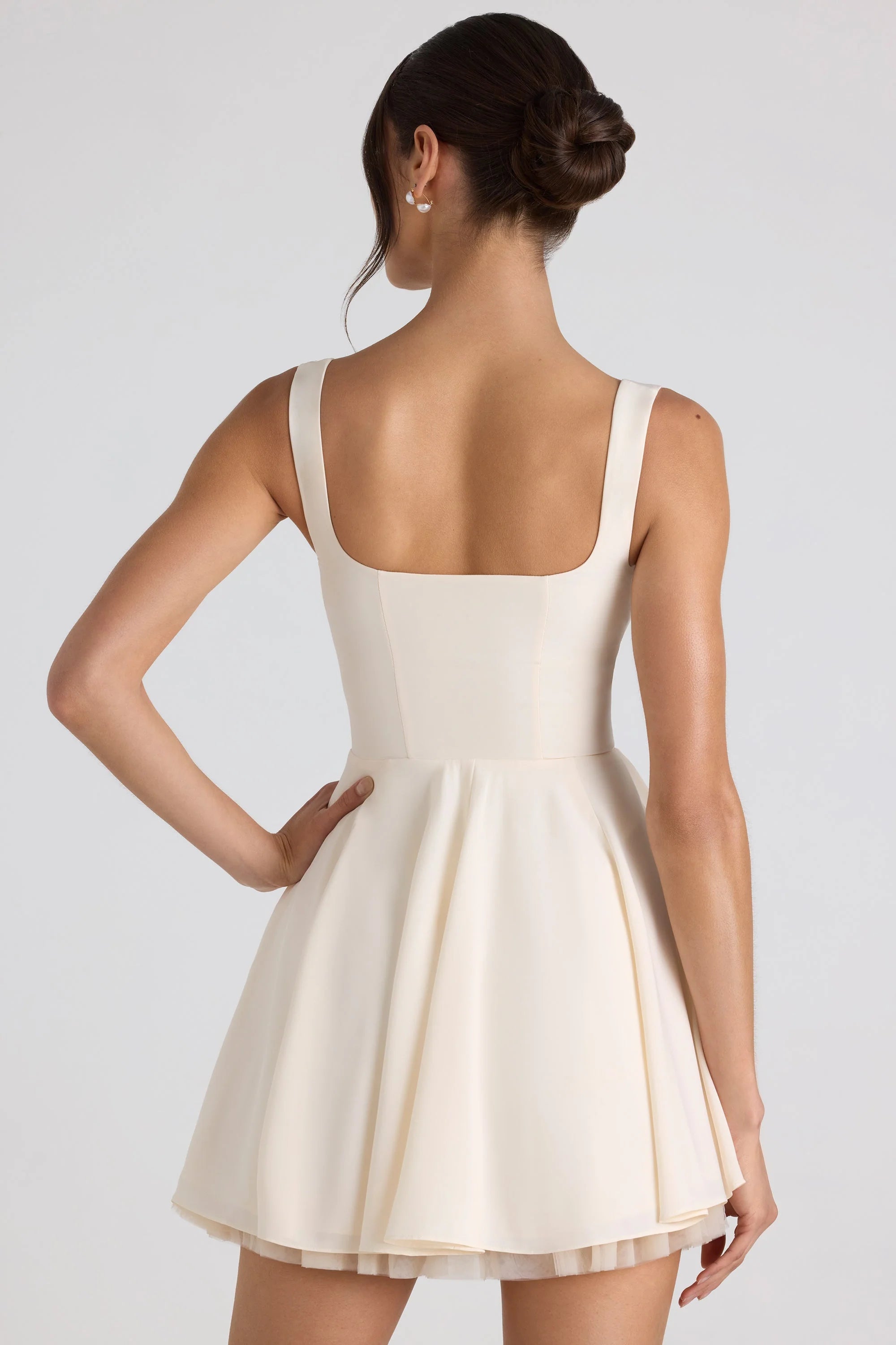 Tie Detail A Line Micro Mini Dress in Ivory