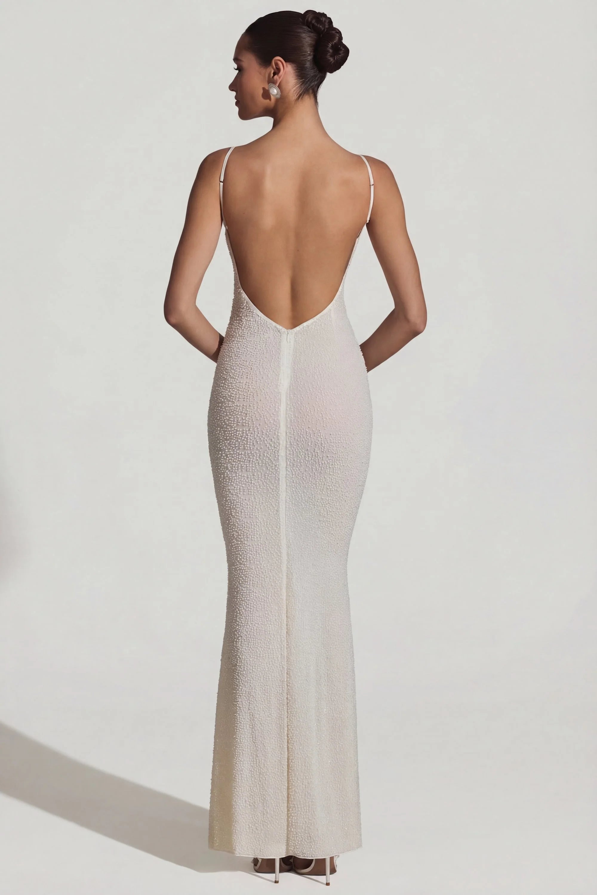 Embellished Backless Maxi Dress in White