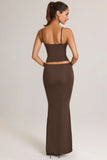 Modal Mid Rise Fishtail Maxi Skirt in Chocolate Brown