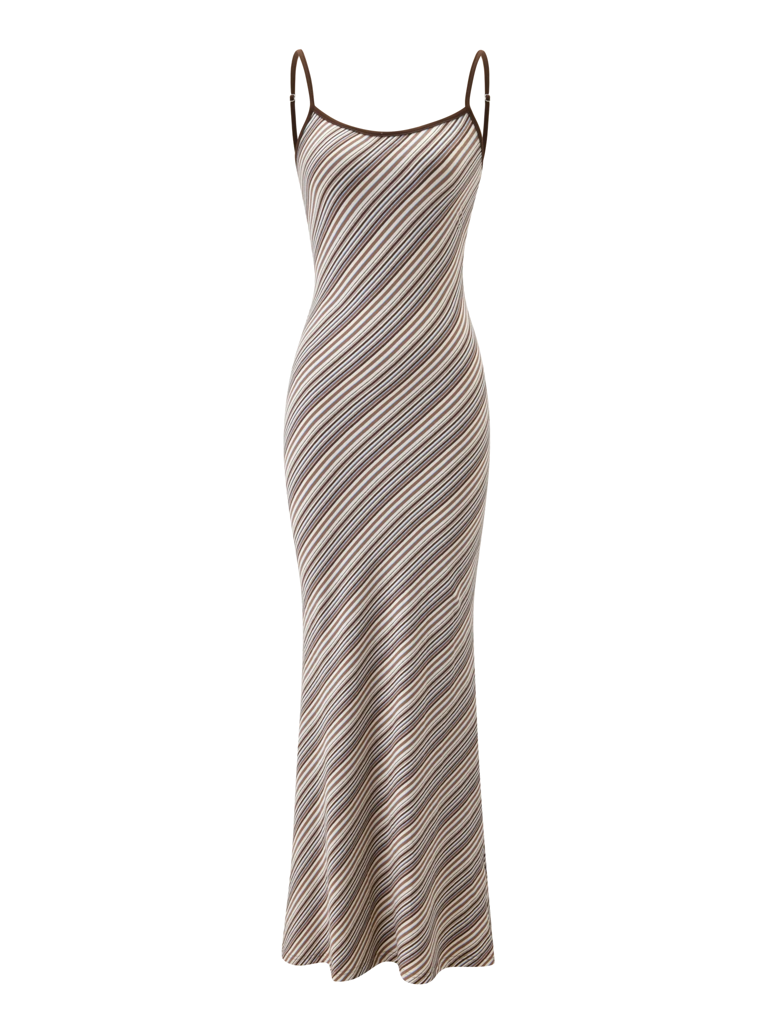 SLOANE MAXI DRESS TAN AND CHOC STRIPE