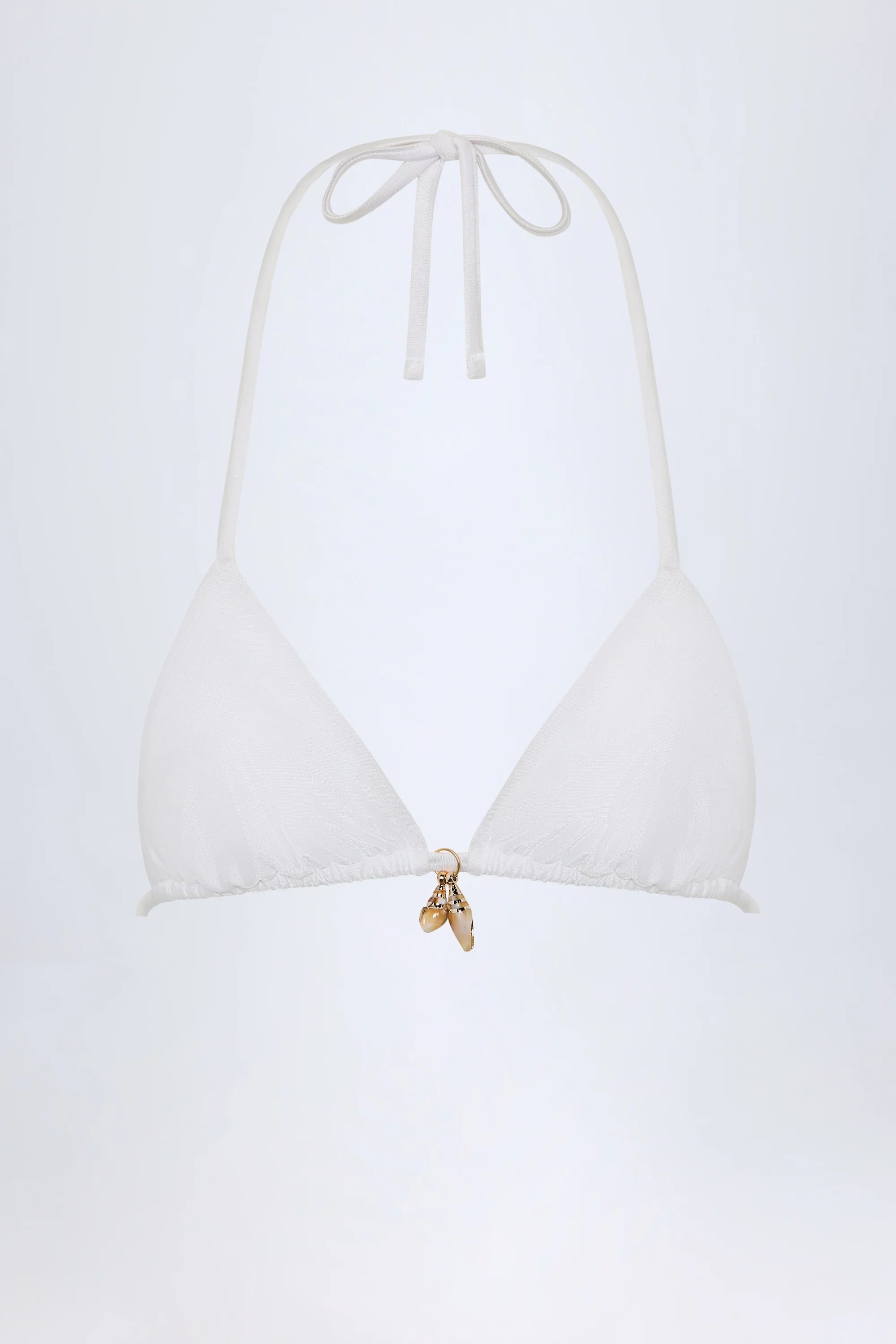 Charm Detail Triangle Bikini Top in White