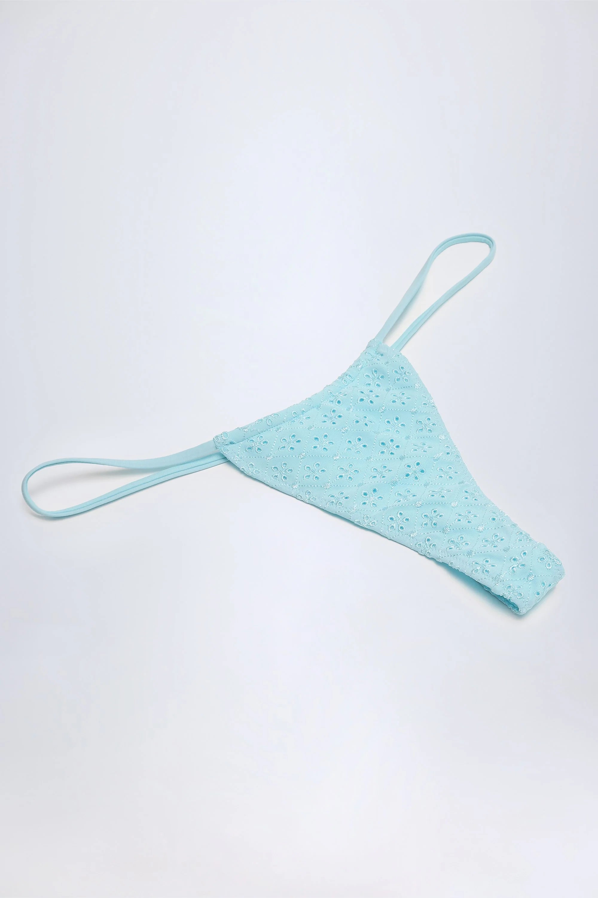Broderie Anglaise Drawstring Bikini Bottoms in Powder Blue