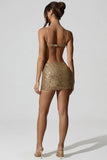 Embellished Cut Out Mini Dress in Gold