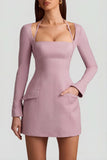 Pinstripe Structured A Line Mini Dress in Mauve