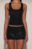 Embellished Jersey Scoop Neck Racerback Top in Black