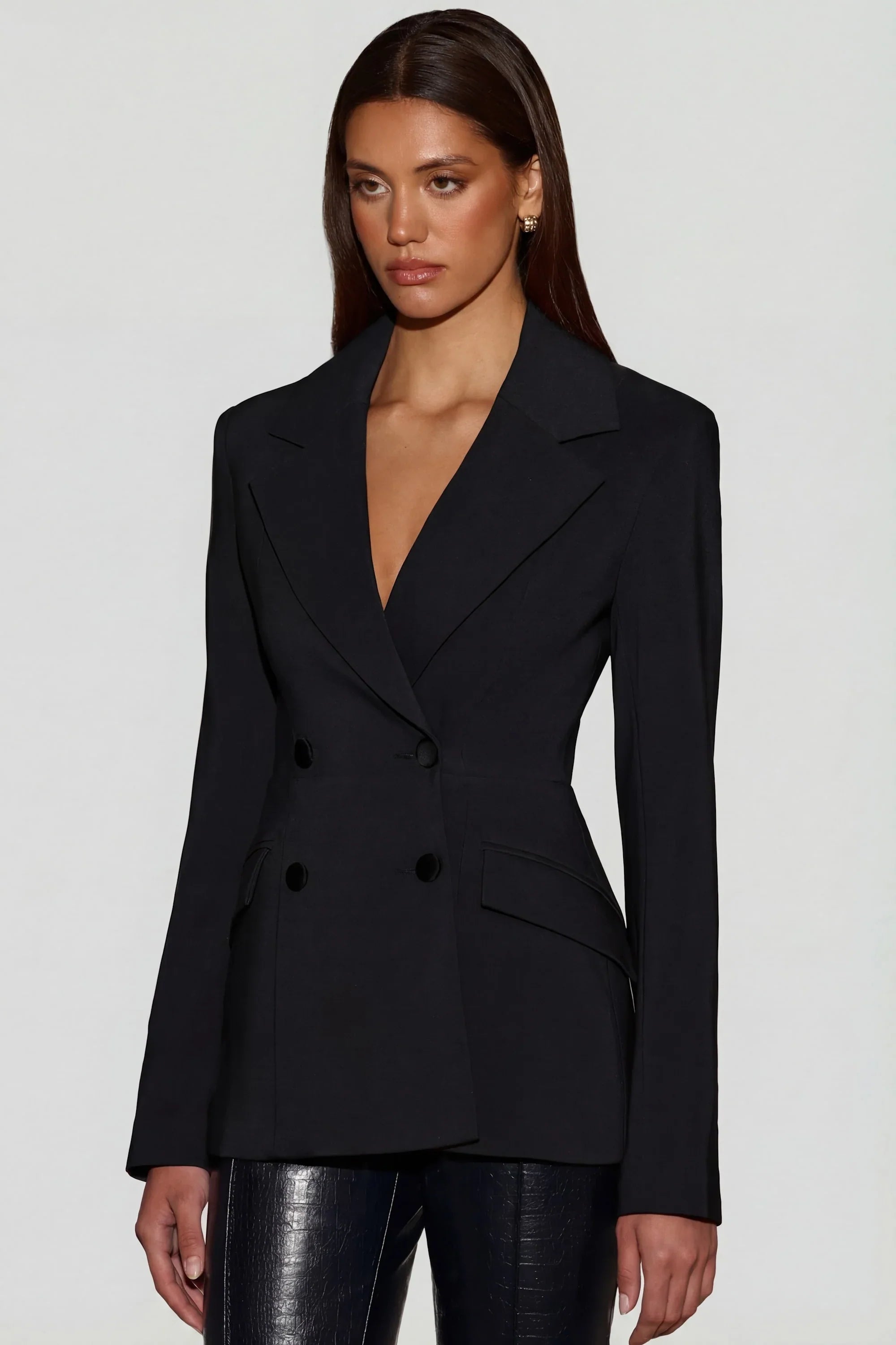 Structured Double Breasted Blazer in Black