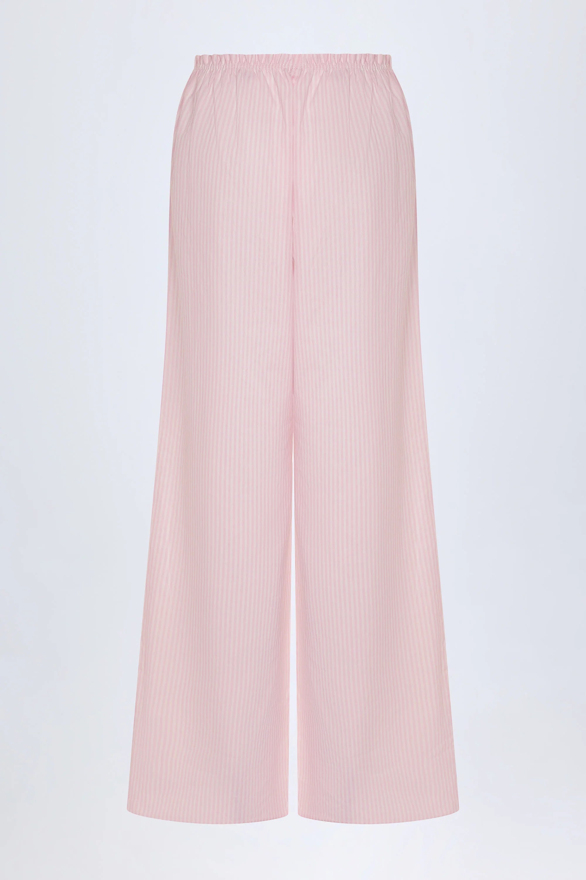 Wide Leg Cotton Poplin Trousers in Pink White Stripe