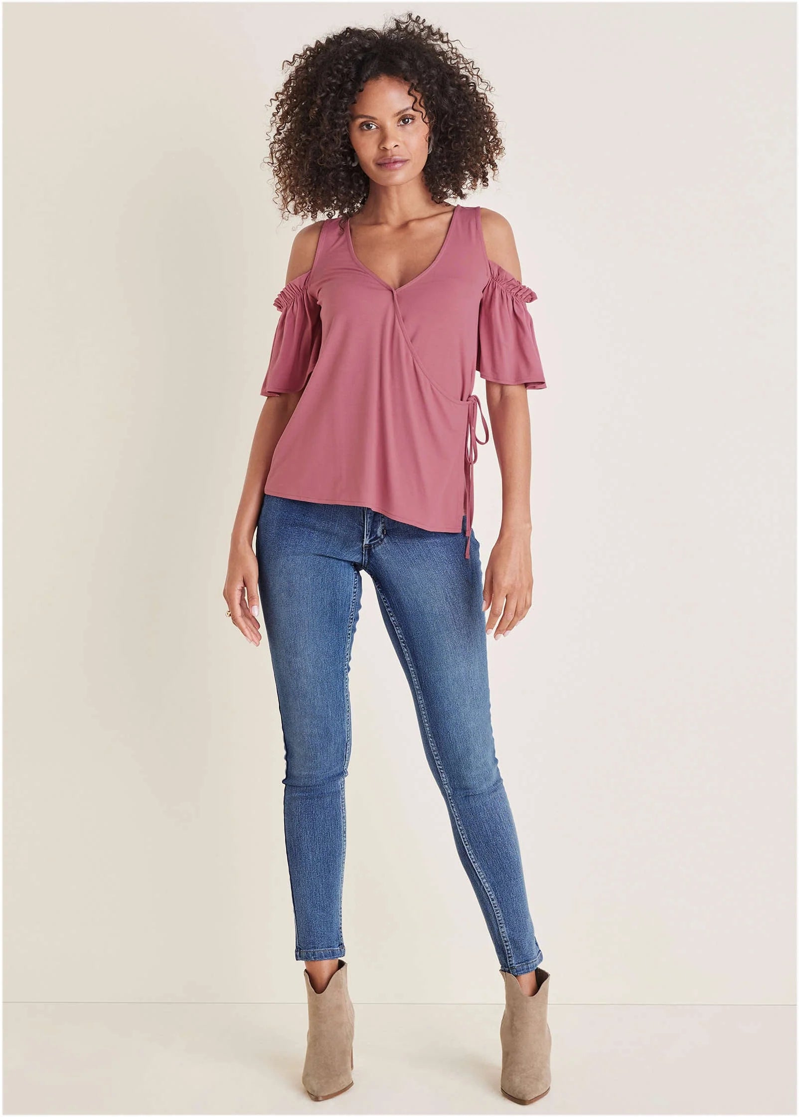Cold Shoulder Wrap Blouse Heather Rose