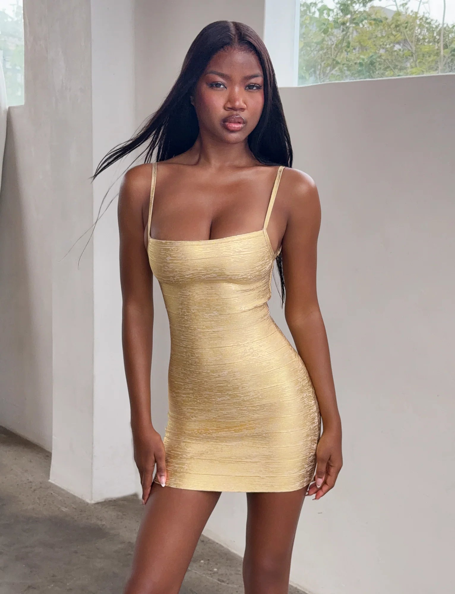 MIDORI METALLIC BANDAGE DRESS GOLD