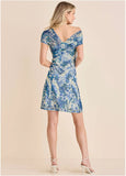 One Shoulder Mesh Mini Denim Floral