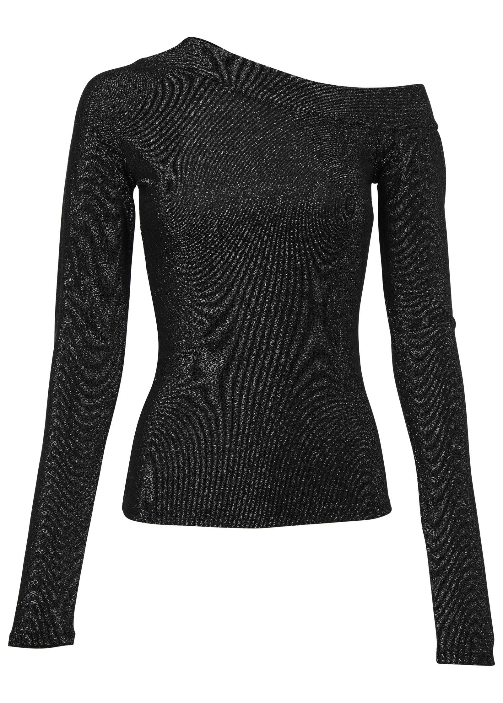 Glitter Knit One Shoulder Top Jet Black Glitter Knit