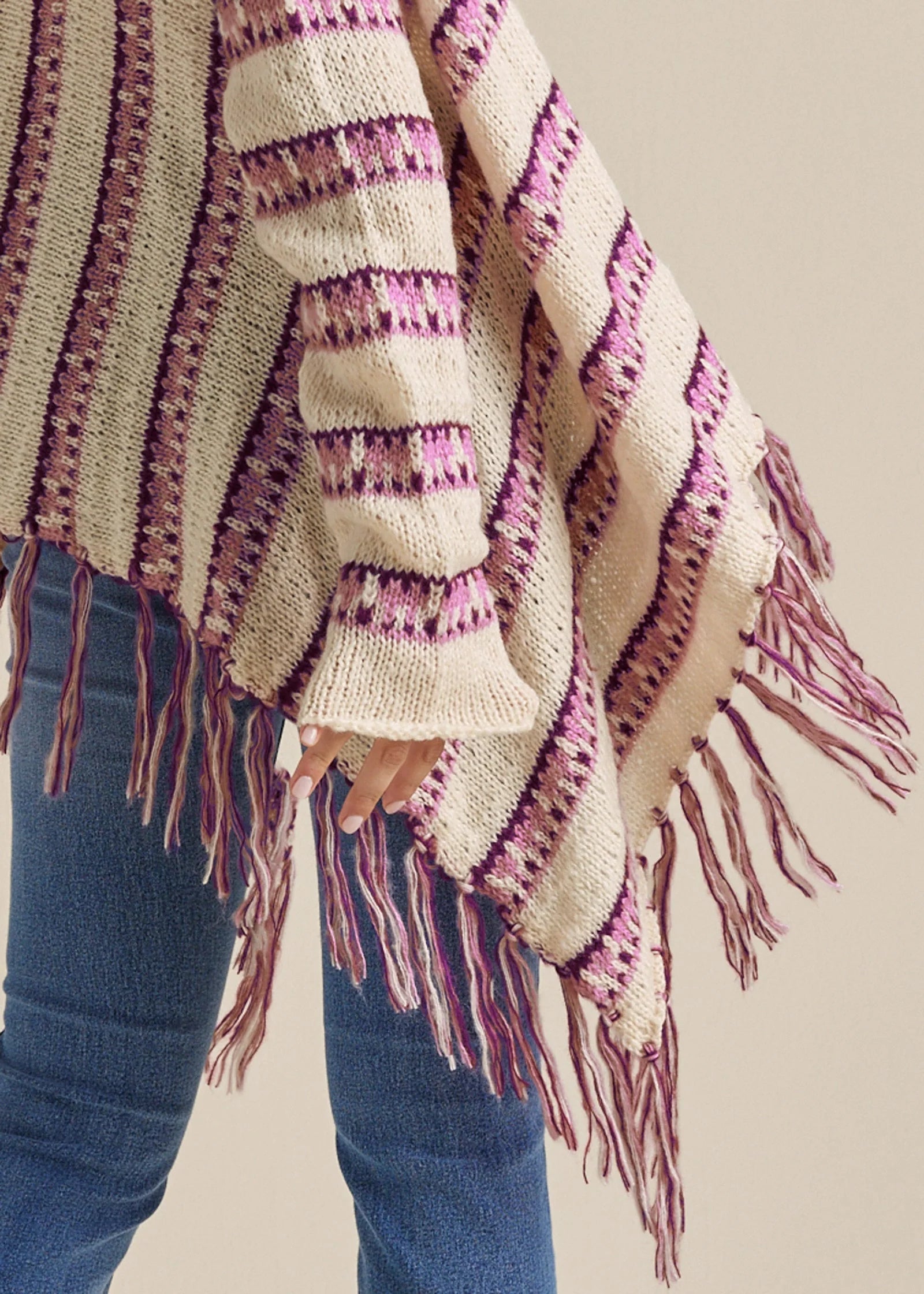 Stripe Fringe Cardigan Beige Multi
