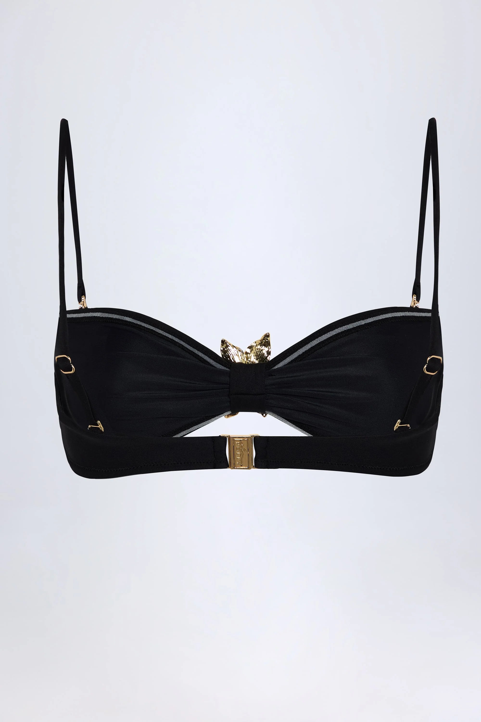 Hardware Detail Halterneck Bikini Top in Black