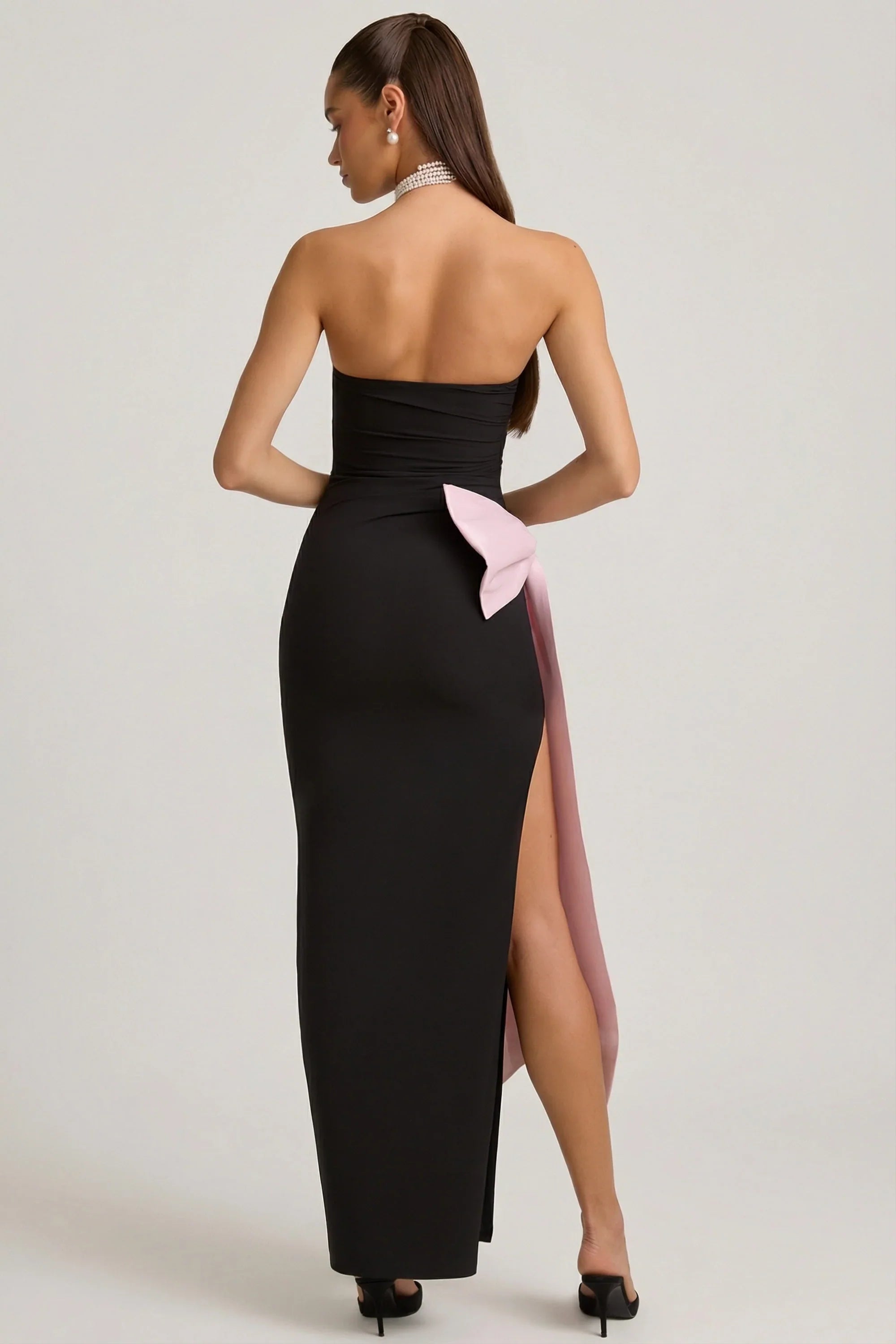 Strapless Bow Detail Maxi Dress in Black