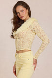 Lace Faux Fur Trim Cardigan in Lemon Yellow