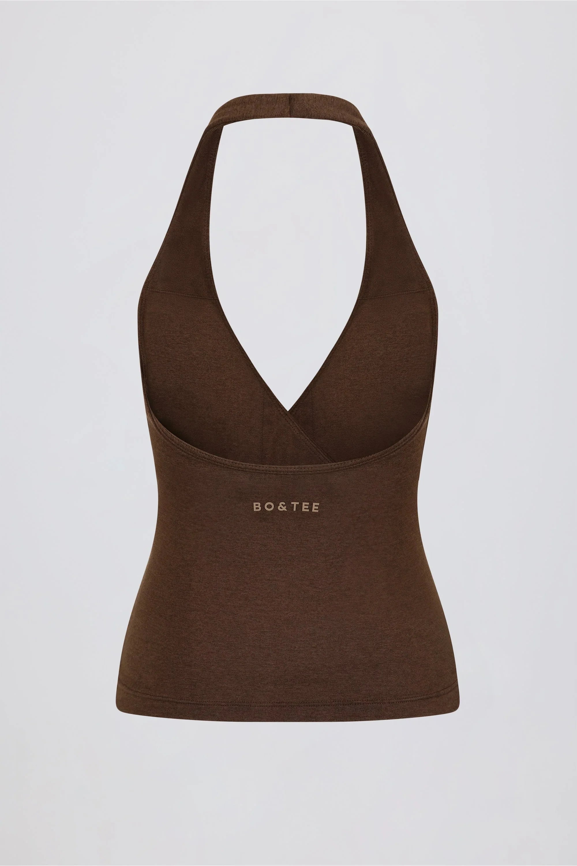 Halterneck Open Back Tank Top in Pecan Marl