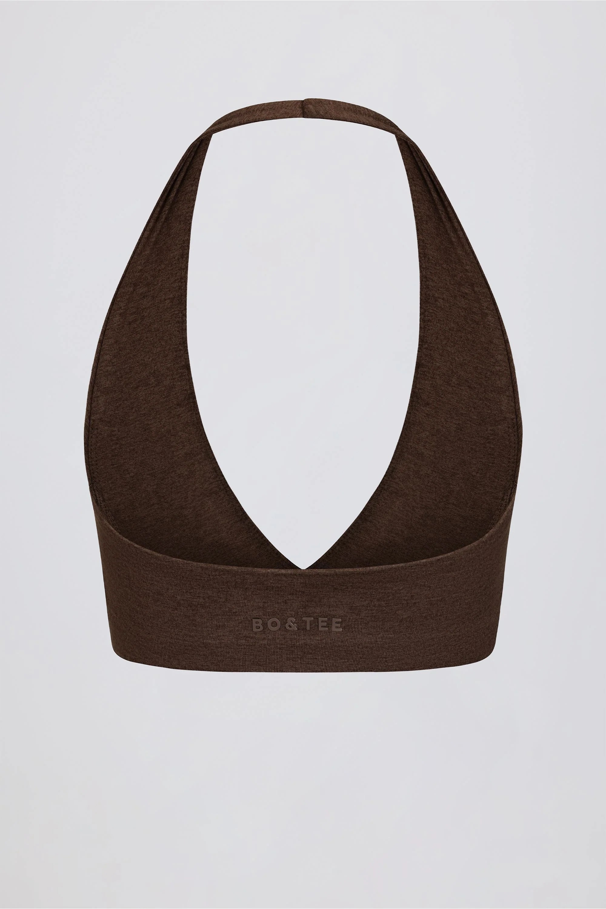 Brushed Jersey V Neck Sports Bra in Pecan Marl