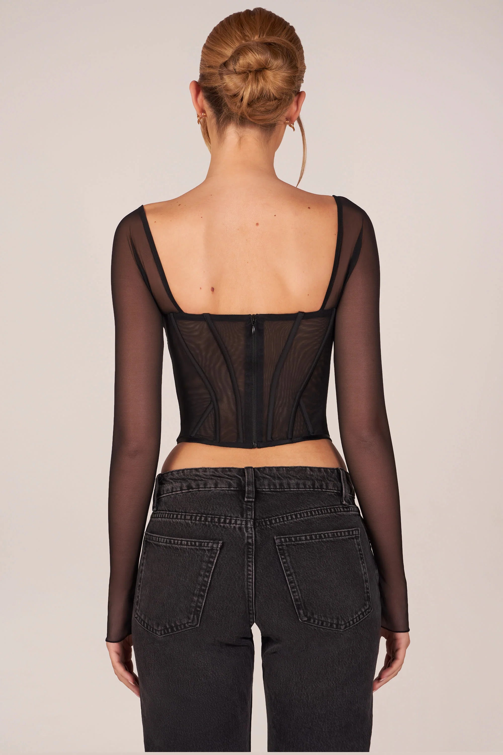 Corset Long Sleeve Top in Black