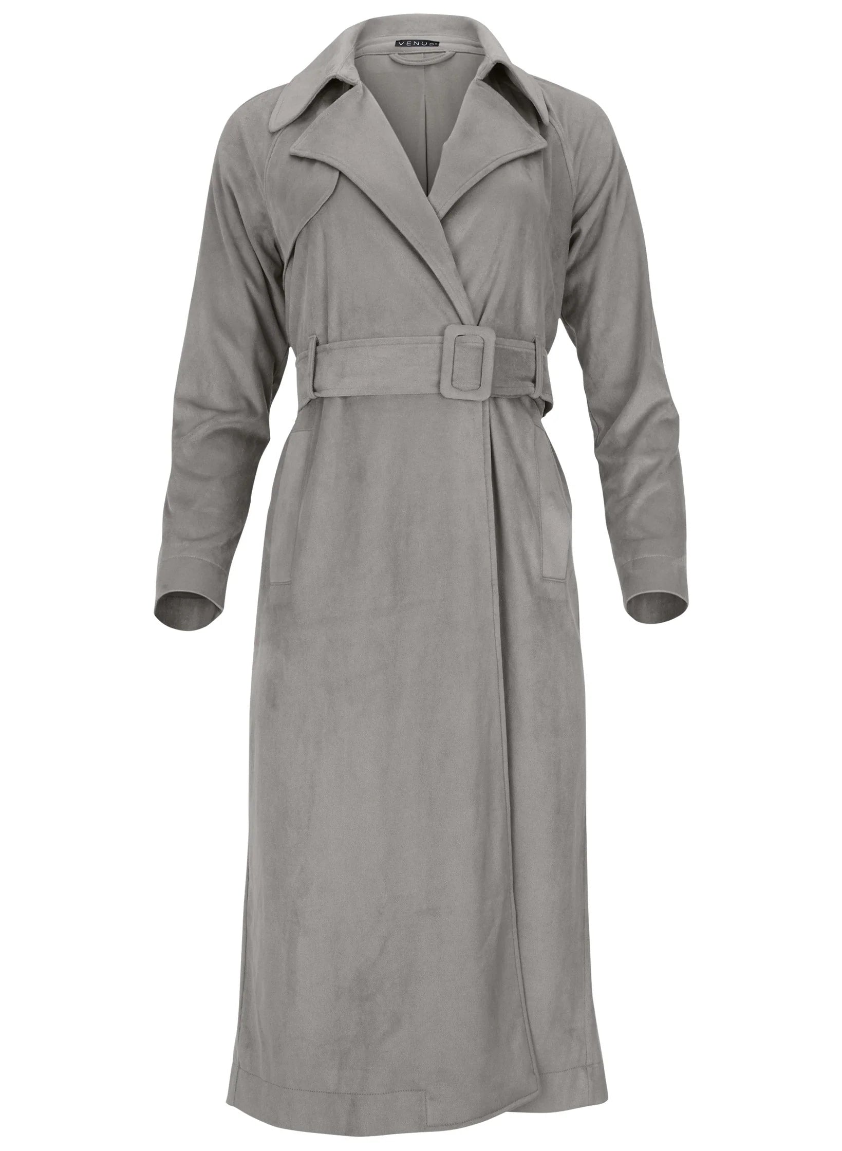 Faux Suede Trench Coat Grey