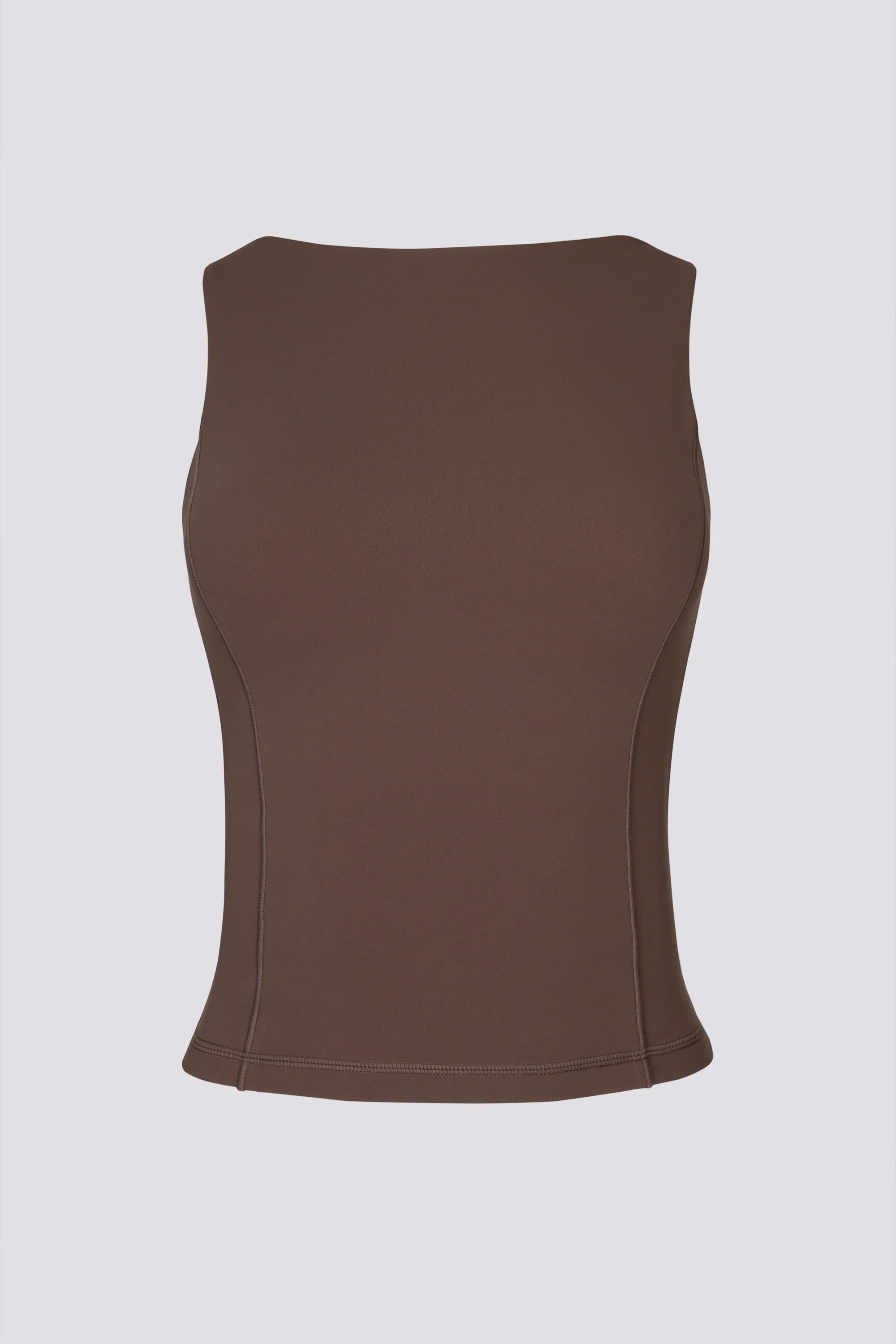 Soft Active Boat Neck Open Back Tank Top in Cocoa