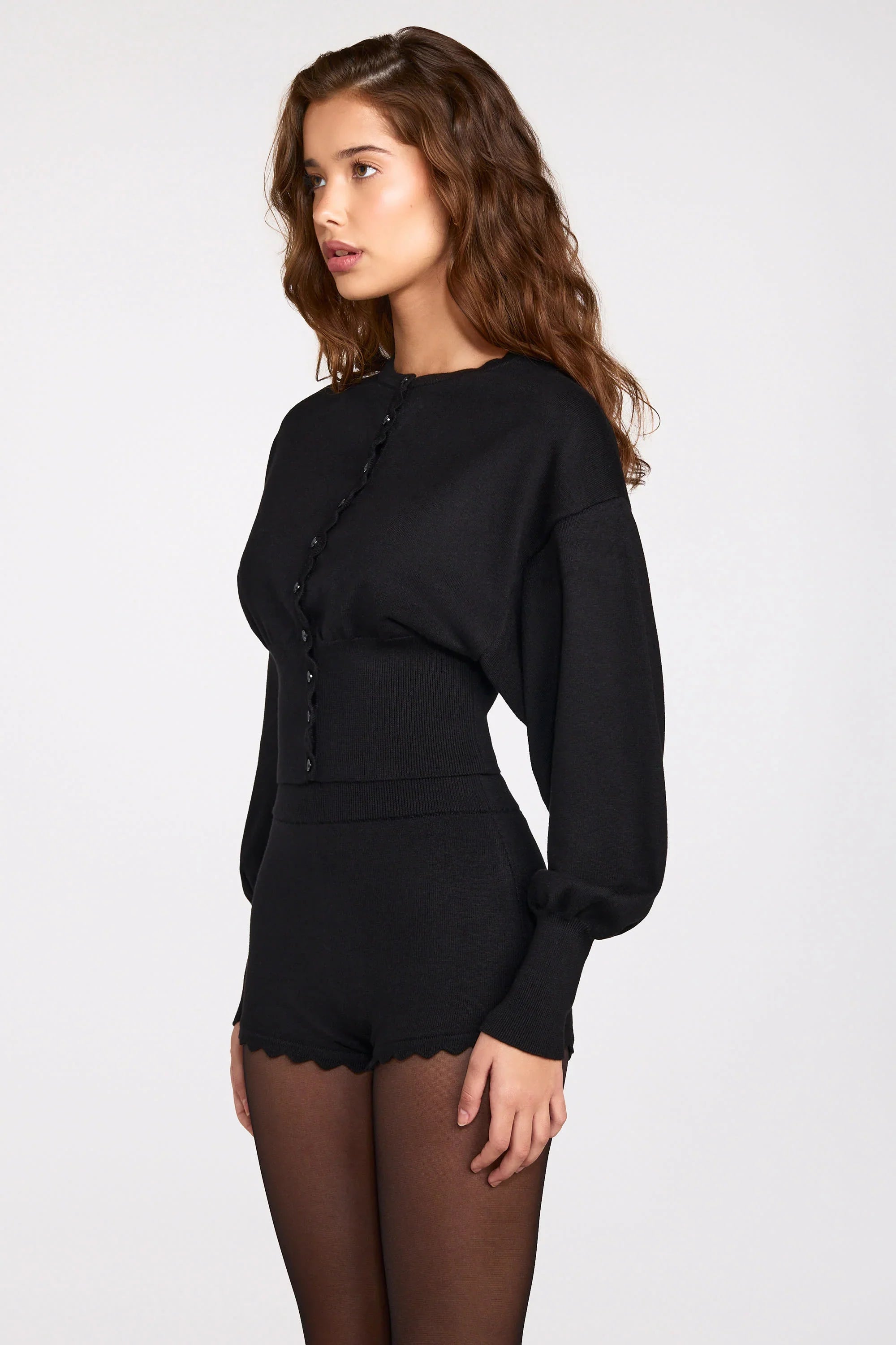 Knit Long Sleeve Cardigan in Black
