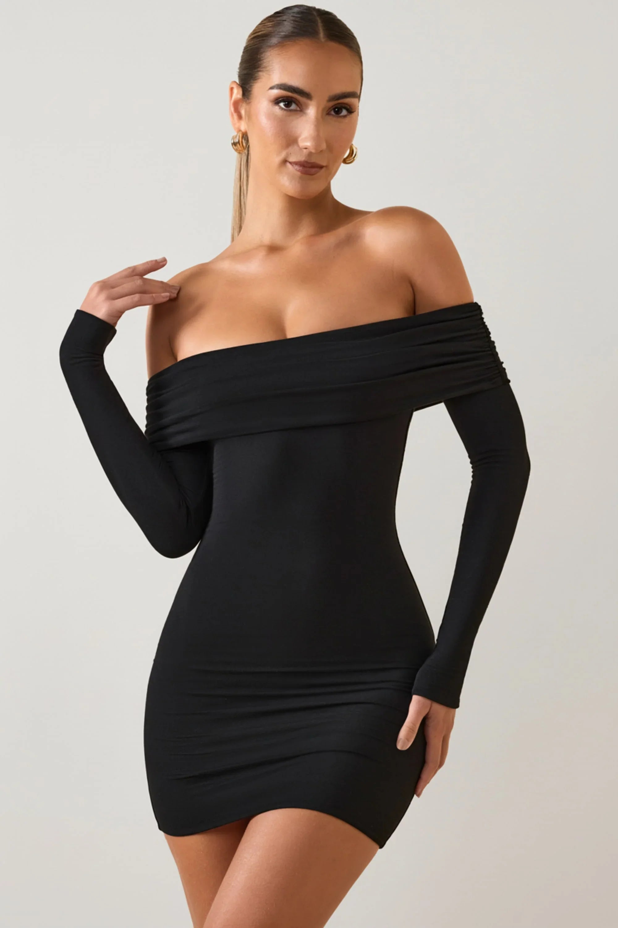 Modal Off Shoulder Mini Dress in Black