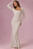 Lace Long Sleeve Maxi Dress in Pearl