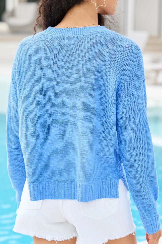 Off To Fireworks Blue Stars And Stripes Embroidered Sweater