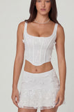 Embellished Mid Rise A Line Mini Skirt in White