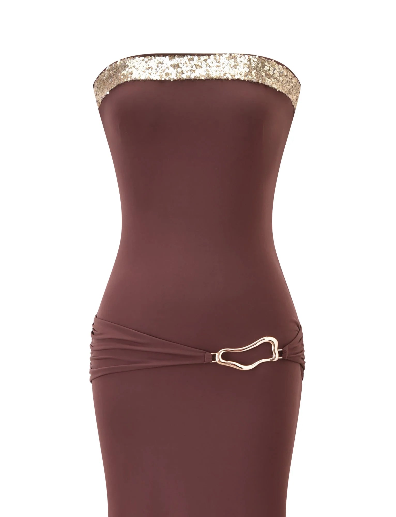 EOS SEQUIN TUBE MAXI DRESS CINNAMON CHOCOLATE