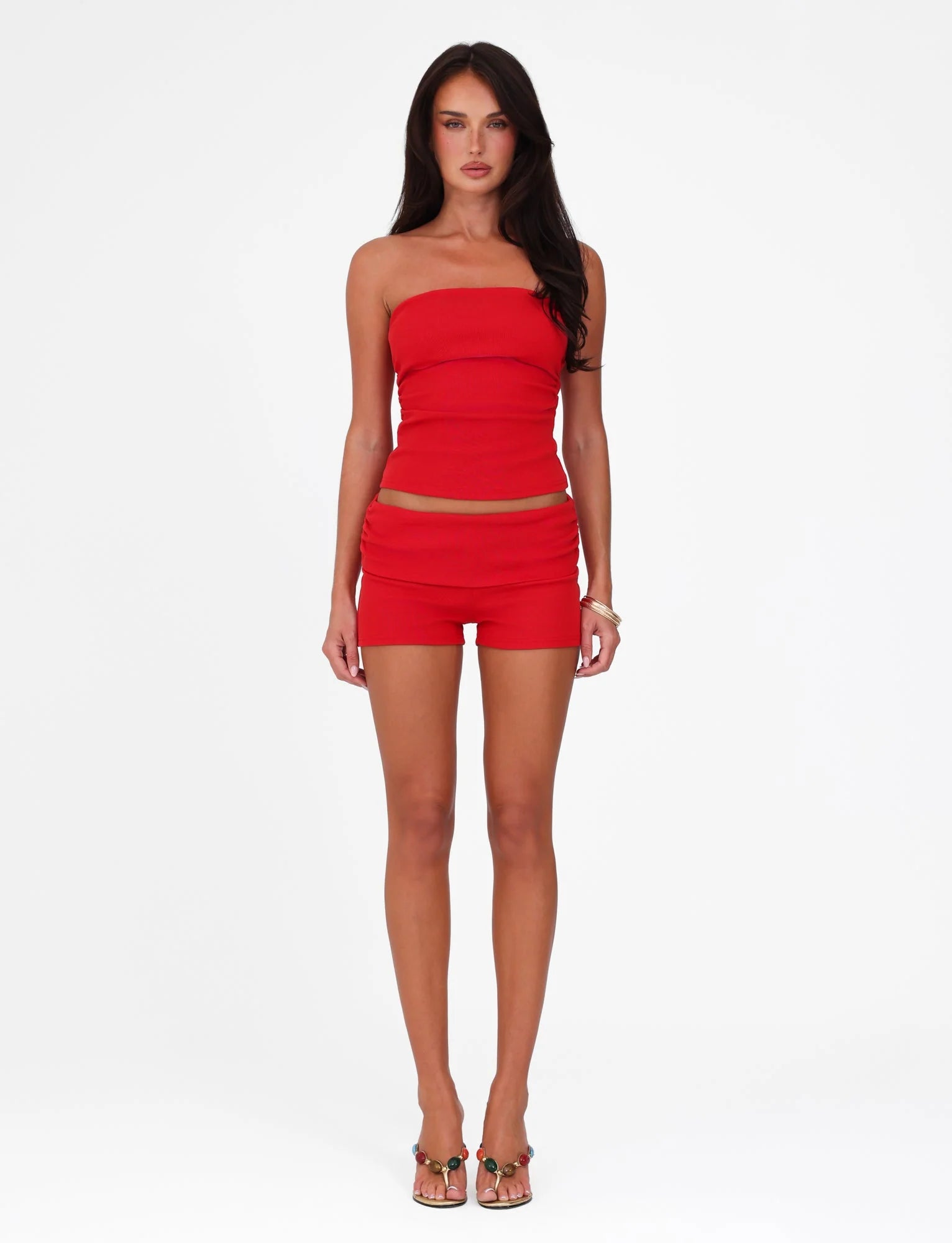 HARRIETT RIB TUBE TOP RED