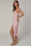 Lace Up Corset Midaxi Dress with Split in Soft Pink