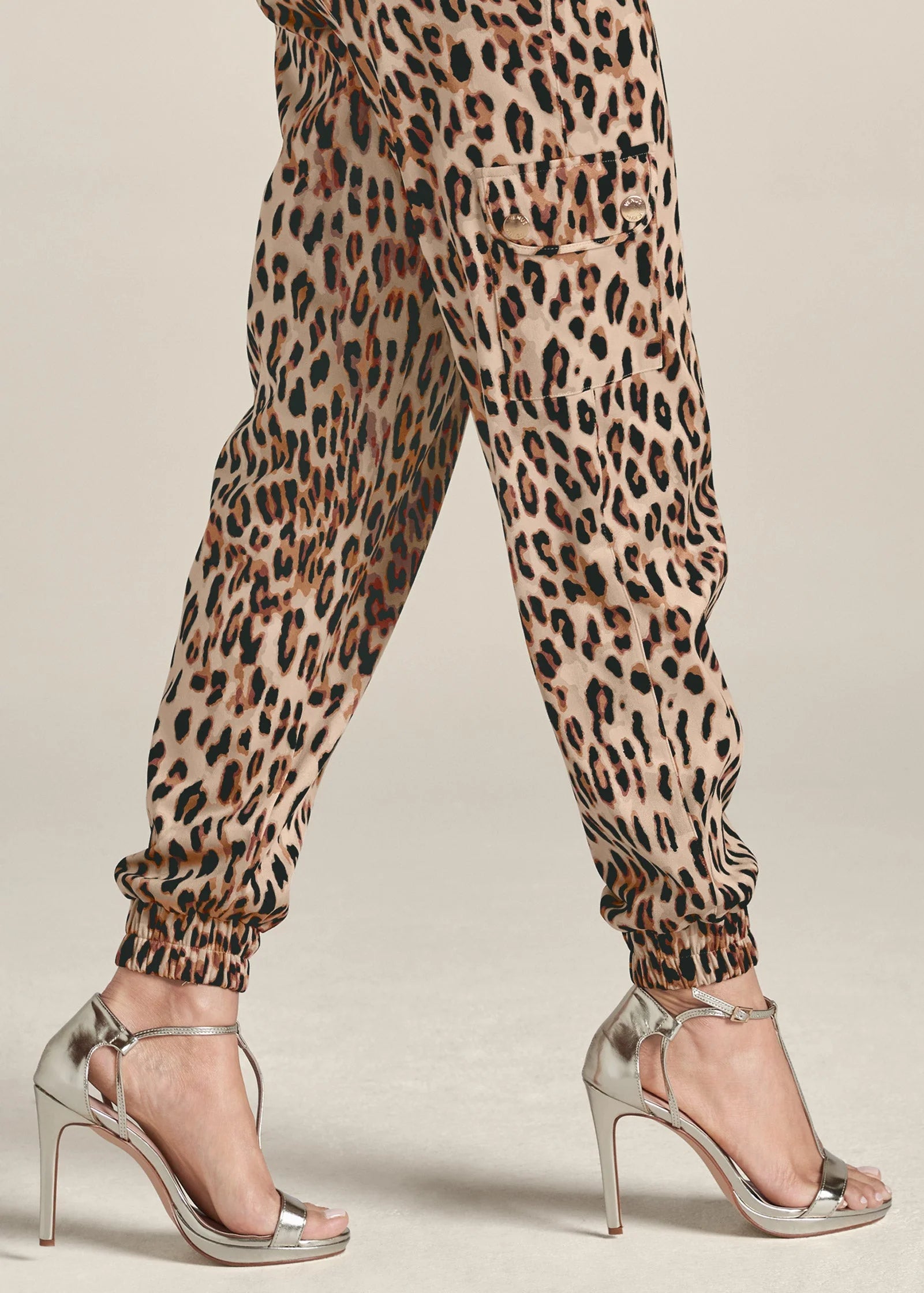 Faux Suede Leopard Print Cargo Pants Brown Multi