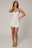 Embellished Bandeau A line Mini Dress in White
