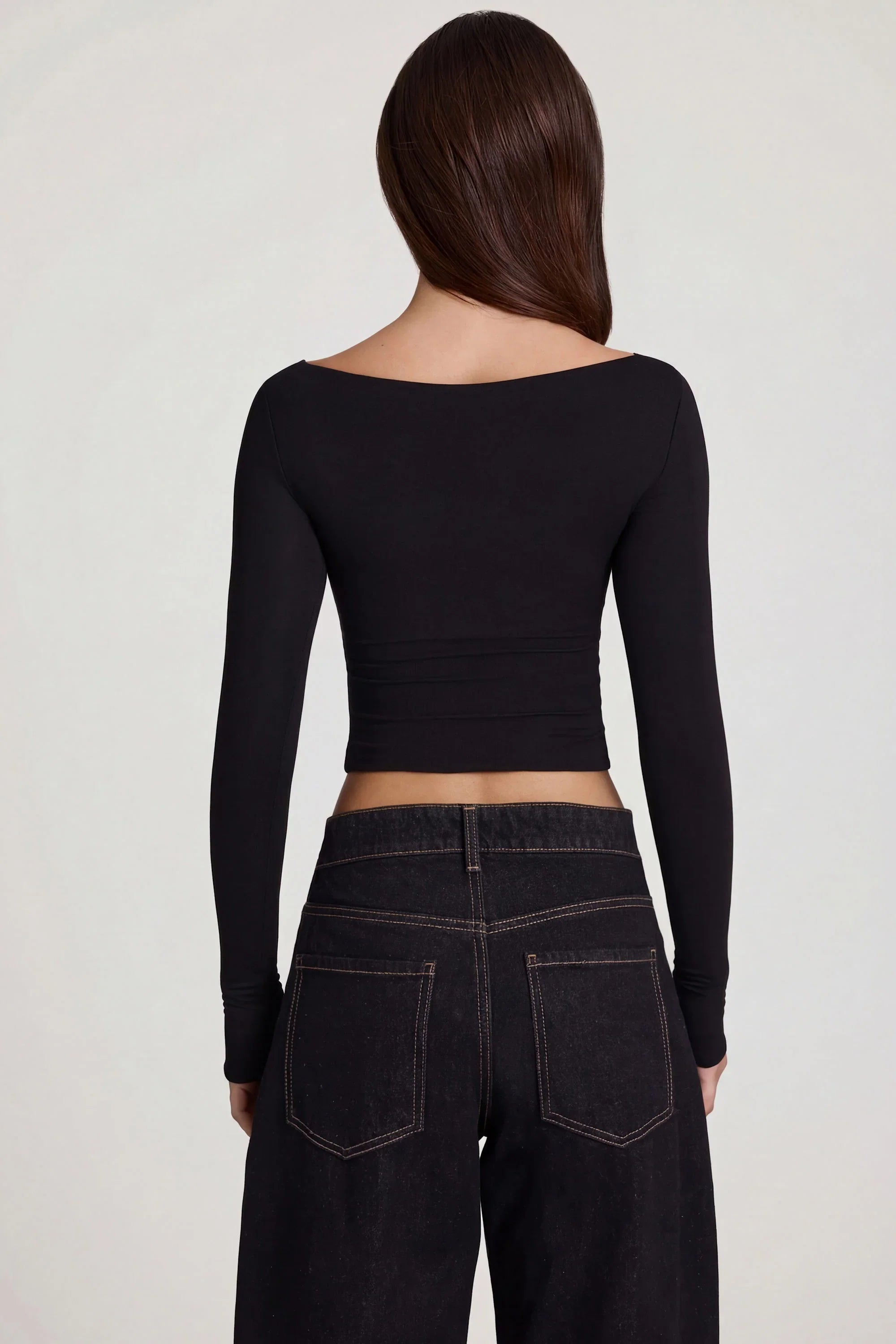 Modal Boat Neck Long Sleeve Top in Black