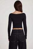 Modal Boat Neck Long Sleeve Top in Black