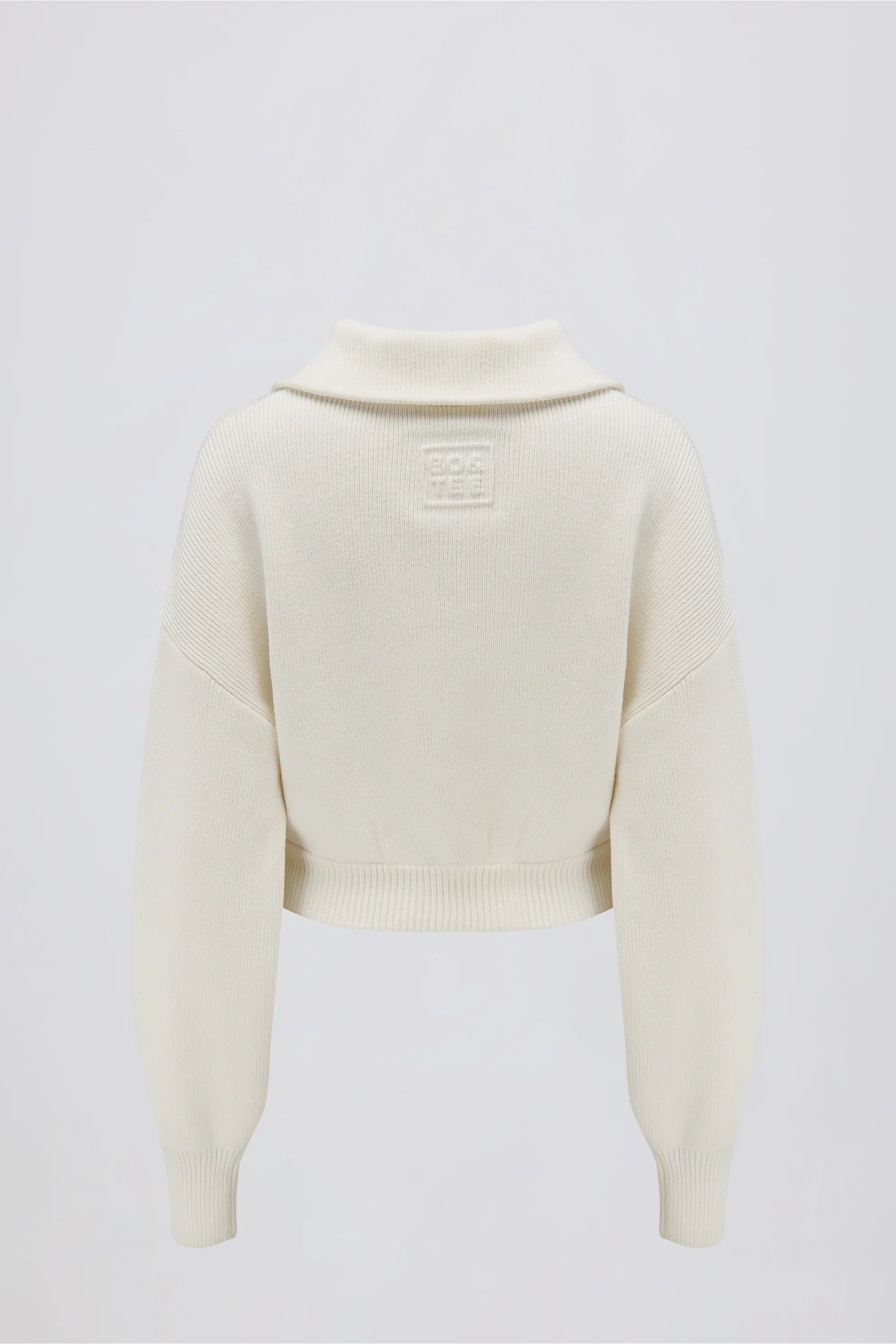 Ribbed Knit Zip Up Cropped Sweatshirt in Ivory