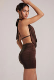 Draped Cowl Mini Dress in Chocolate Brown