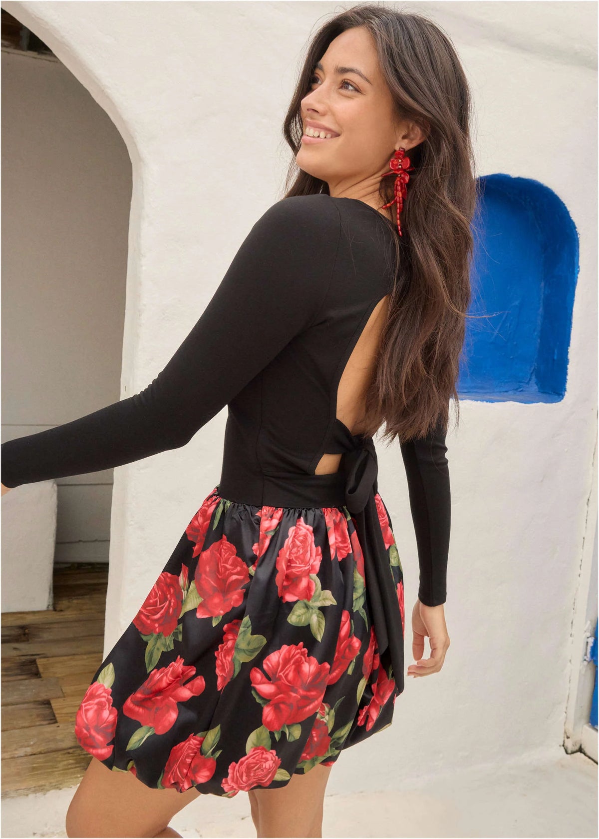 Long Sleeve Bubble Hem Mini Antique Roses