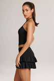 Modal Ruffle Mid Rise Mini Skort in Black