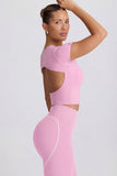 Cut Out Longline T Shirt in Dusty Pink