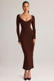 Modal Peekaboo Long Sleeve Midi Dress in Chocolate Brown